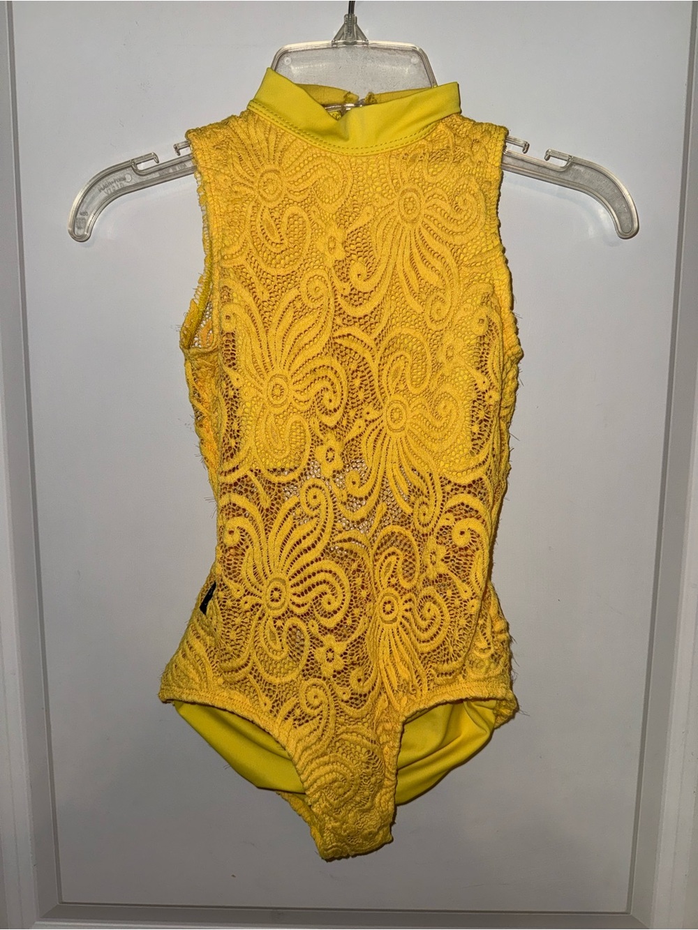 Kandi Kouture Kids Yellow Lace One-Piece Dance Leotard Size CXL (10/12)